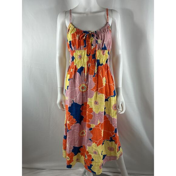 Rails 'Octavia' Yellow Elasticized Floral Midi-Dress Size M - Picture 2 of 4